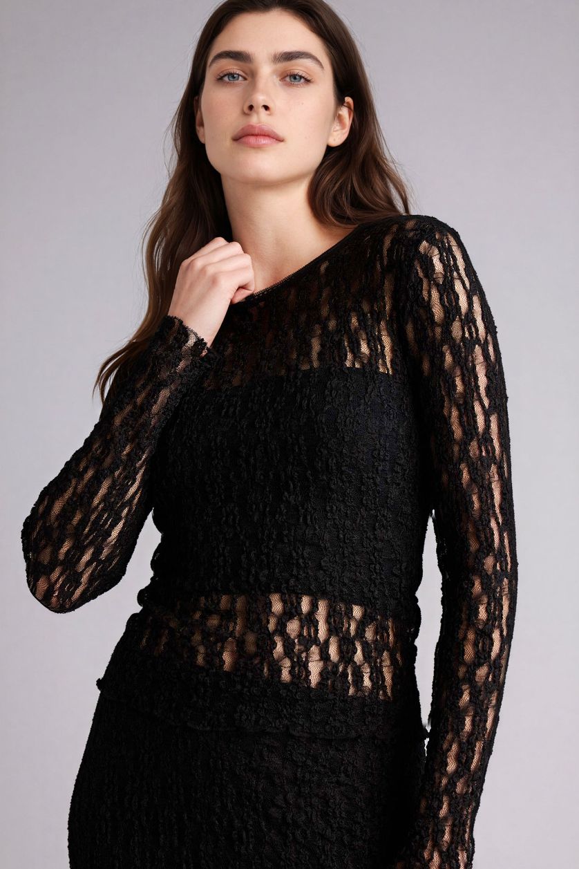 Kadın Siyah Fıtted Dantel Bluz