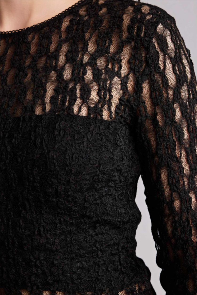 Kadın Siyah Fıtted Dantel Bluz