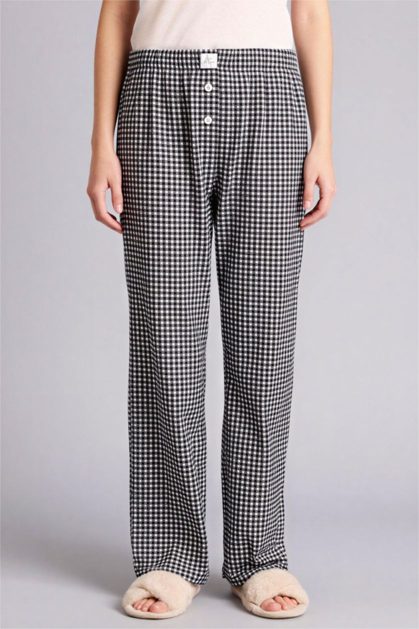 نساء أسود سيت بجامة كاروهات قصة عادية نص ردن - قطعتين