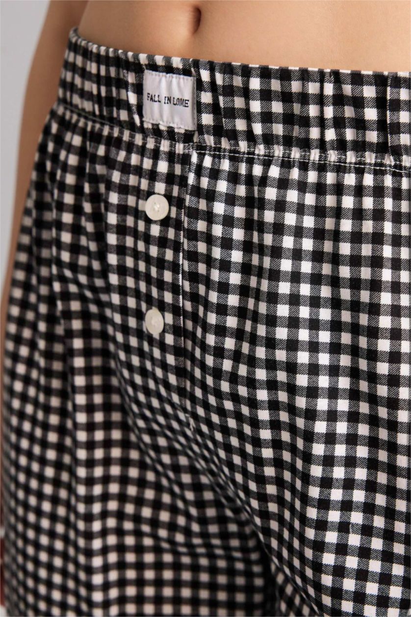 نساء أسود سيت بجامة كاروهات قصة عادية نص ردن - قطعتين