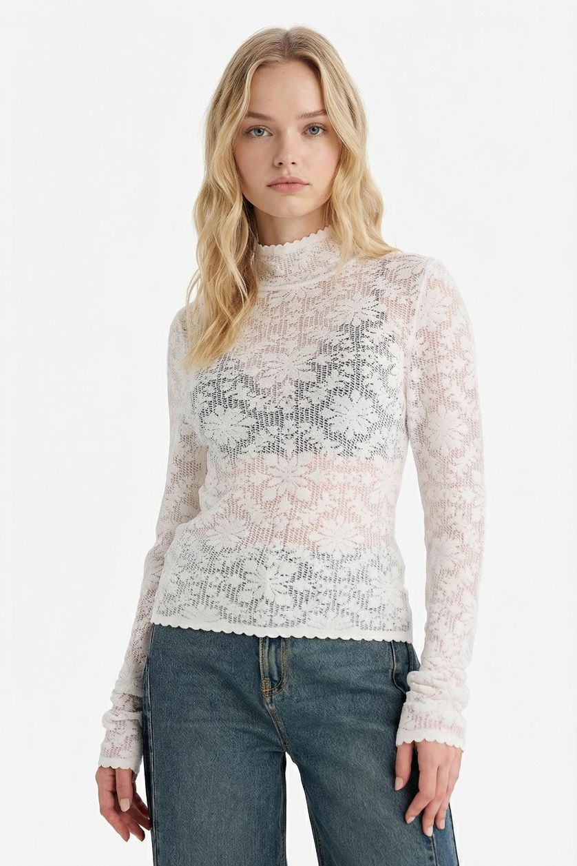 Woman Ecru Slim Fit Pullover