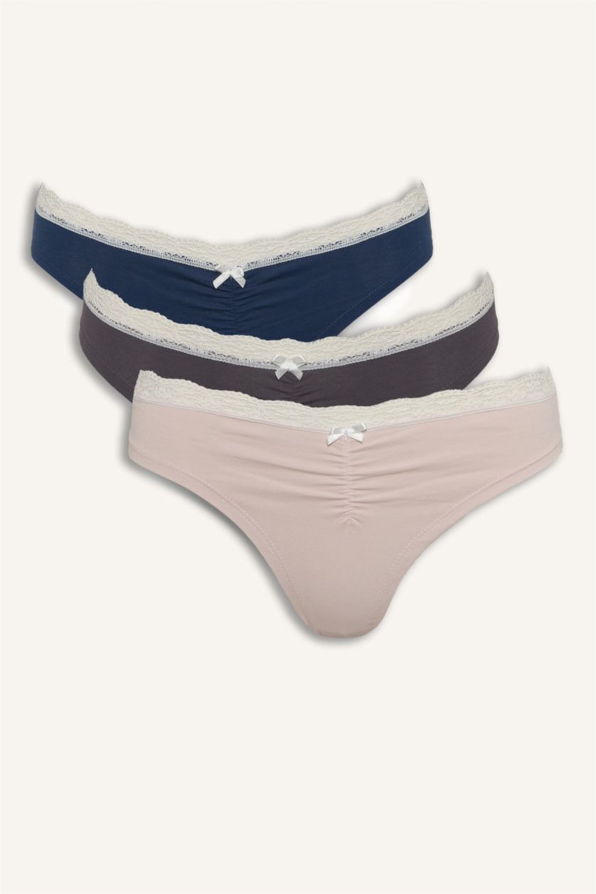 Kadın Gri Melanj Dantel Detaylı 3'lü Külot