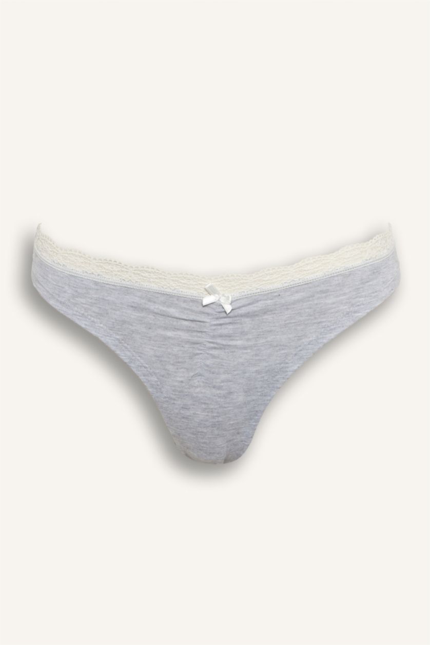 Kadın Gri Melanj Dantel Detaylı 3'lü Külot