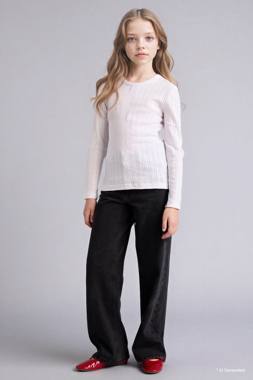 بنات أبيض Girl Cotton Crew Neck Top