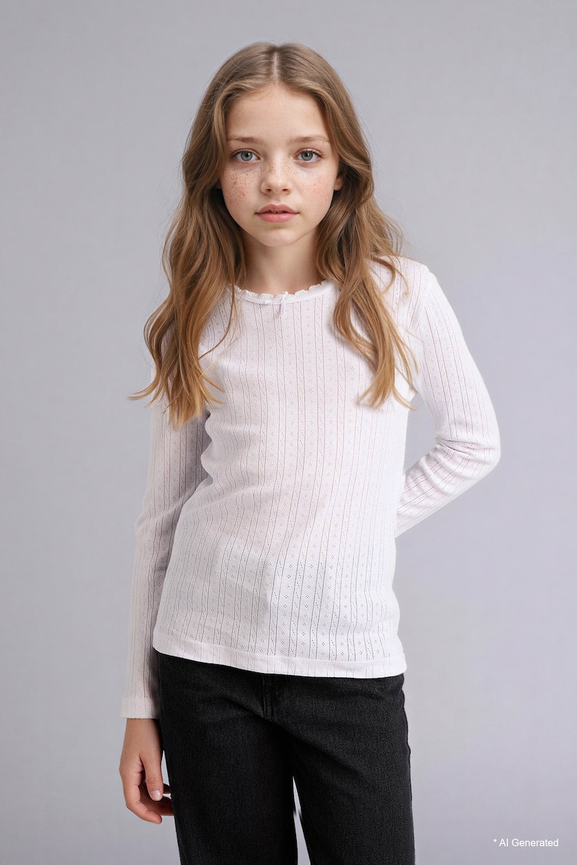 بنات أبيض Girl Cotton Crew Neck Top
