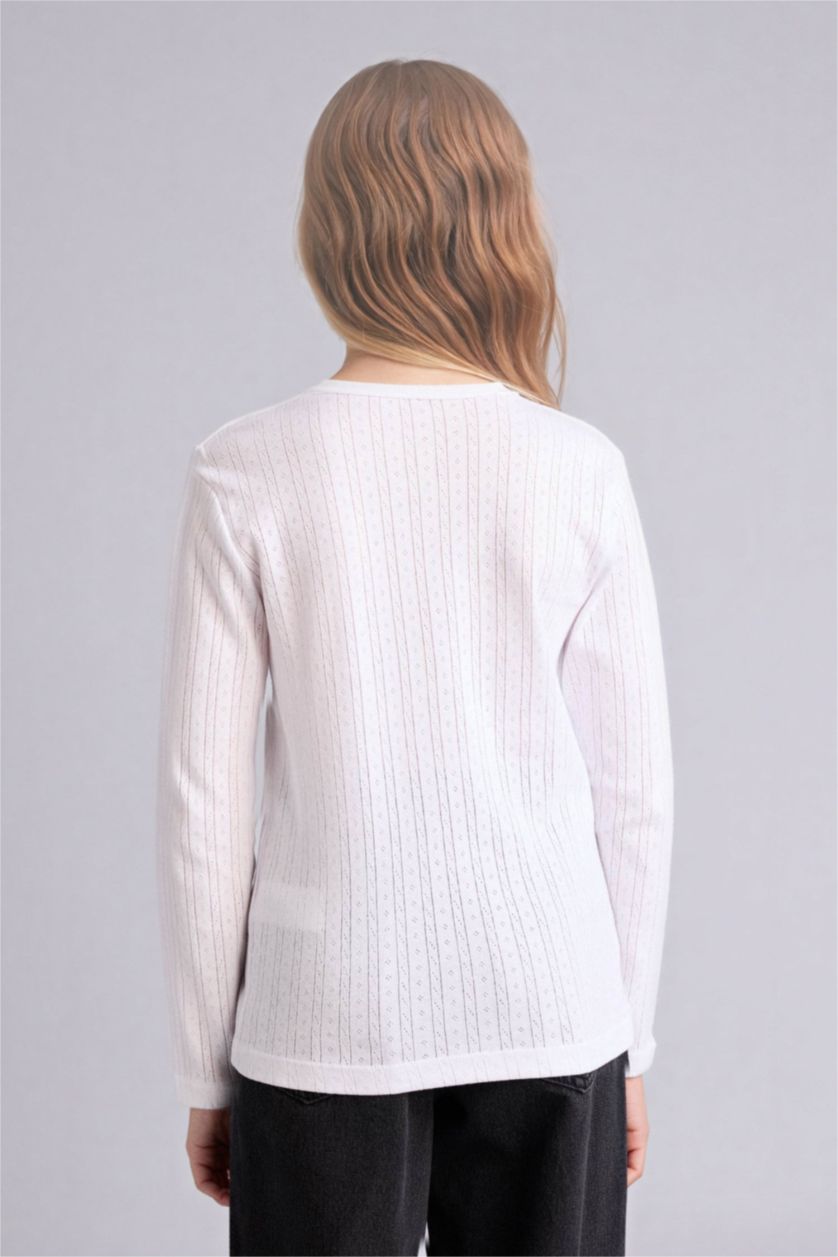 Kız Çocuk - Genç Kız Beyaz %100 Pamuk Bisiklet Yaka Üst Kız Çocuk