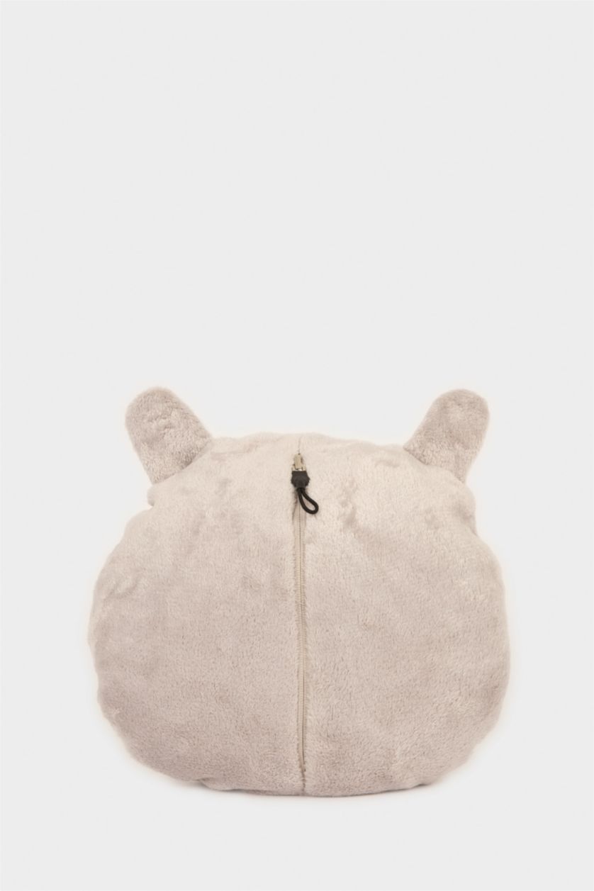 Kız Çocuk - Genç Kız Gri Küçük Kapüşonu Yastık Olabilen Kadife Pijama Elbise Kız Çocuk