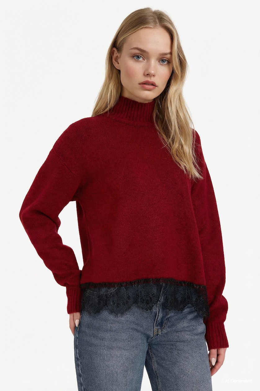 Women Bordeaux Regular Fit Pullover