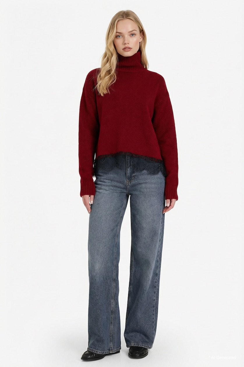 Women Bordeaux Regular Fit Pullover