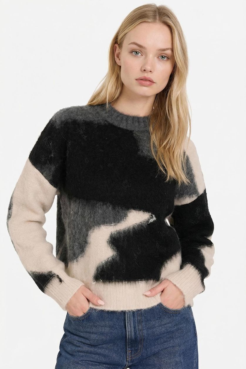 Kadın Gri Regular Fıt Bisiklet Yaka Kazak