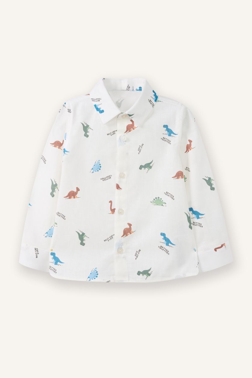 BÉBÉ GARÇON Écru Chemise aspect lin imprimée dinosaures pour bébé garçon