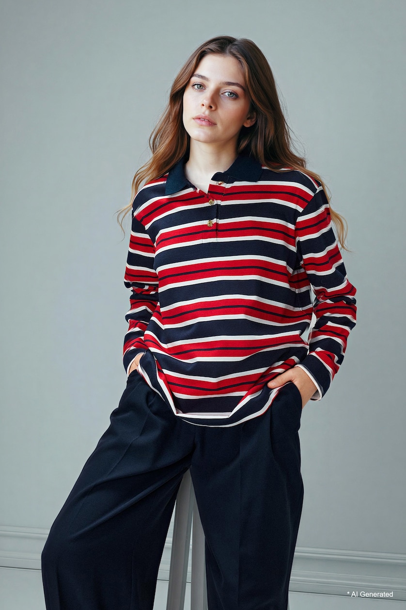 Kadın Lacivert %100 Pamuk Regular Fıt Polo Yaka Sweatshirt Tunik