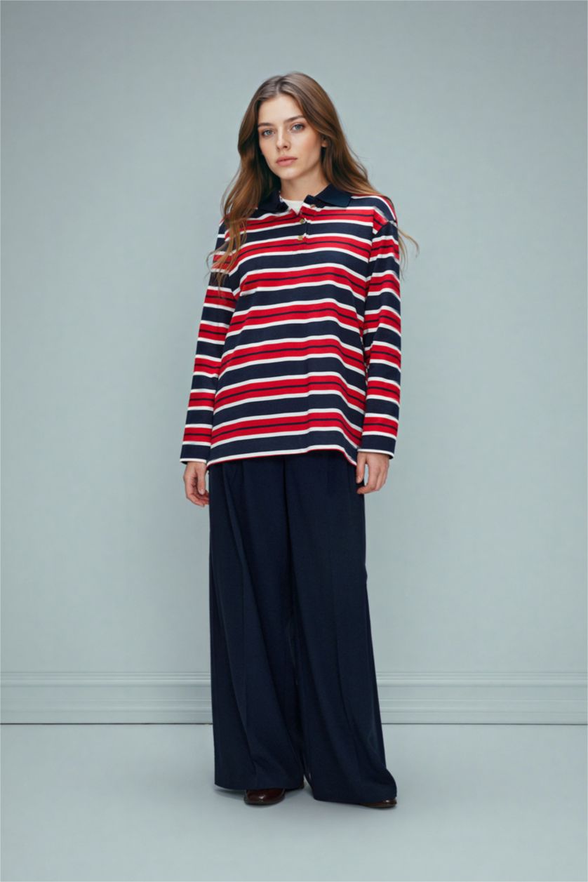 Woman NAVY Regular Fit Polo Collar Sweat Tunic