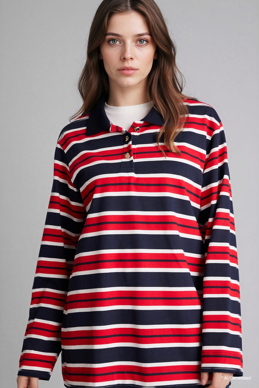 Kadın Lacivert %100 Pamuk Regular Fıt Polo Yaka Sweatshirt Tunik