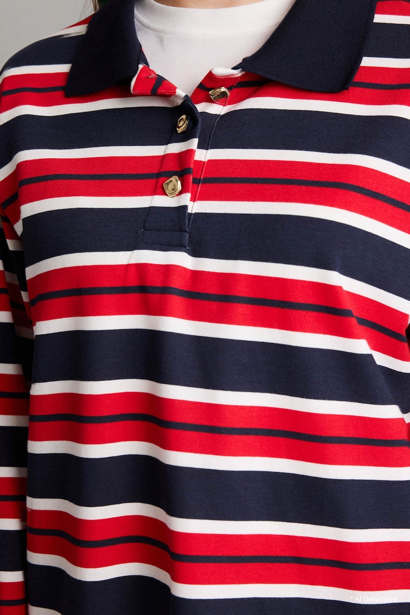 Kadın Lacivert %100 Pamuk Regular Fıt Polo Yaka Sweatshirt Tunik