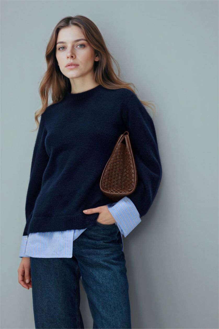 Kadın Lacivert Regular Fıt Triko Tunik