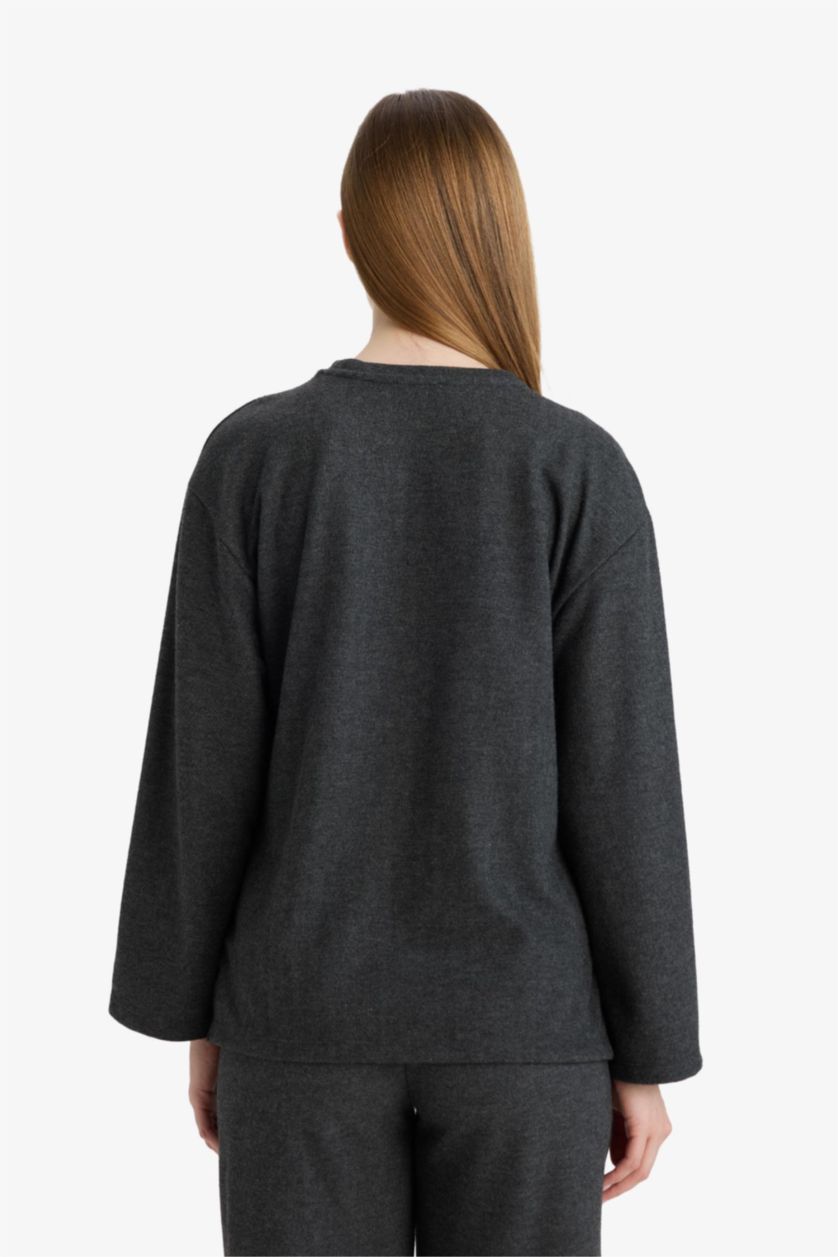 Kadın Antrasit Melanj Regular Fıt Uzun Kollu Tunik