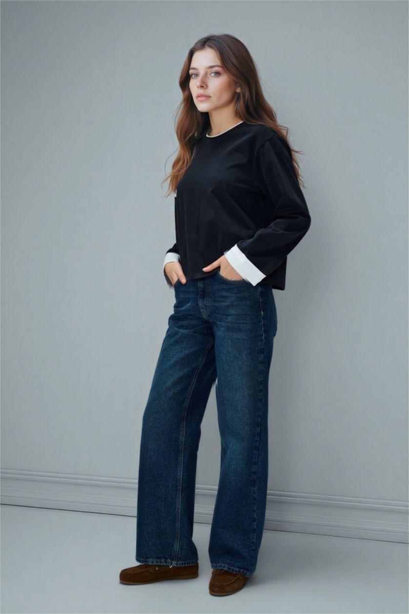 WOMAN NAVY Loose Fit Long Sleeve Tunic