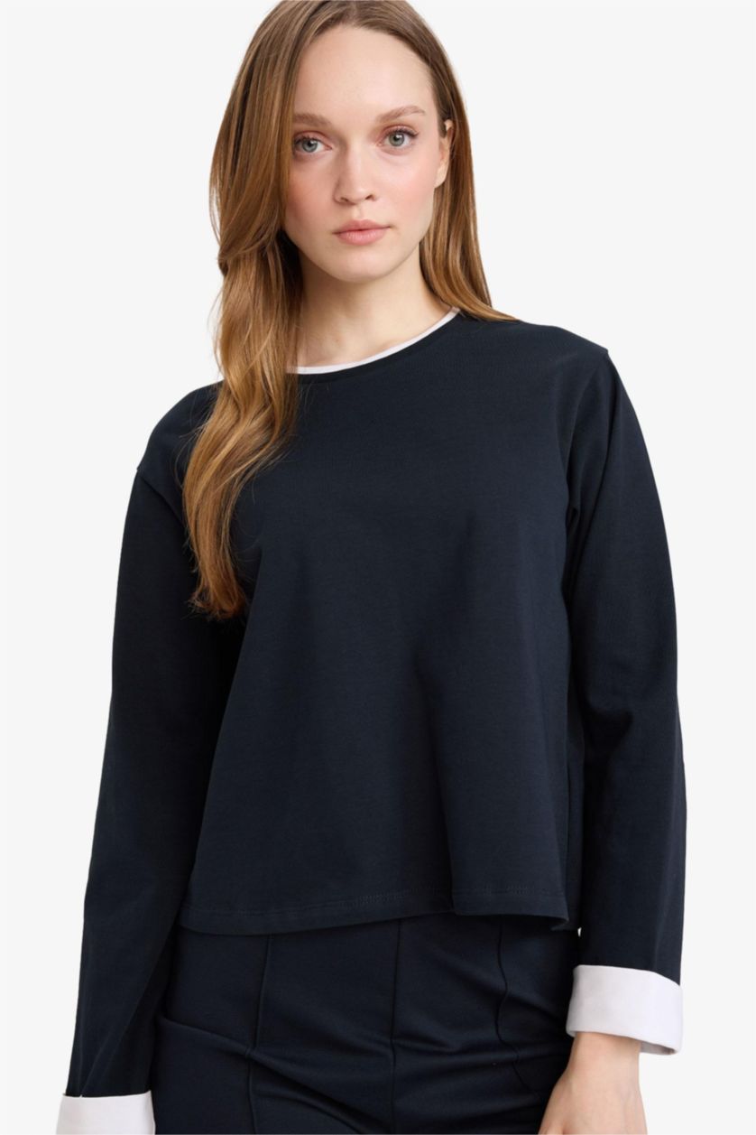 WOMAN NAVY Loose Fit Long Sleeve Tunic