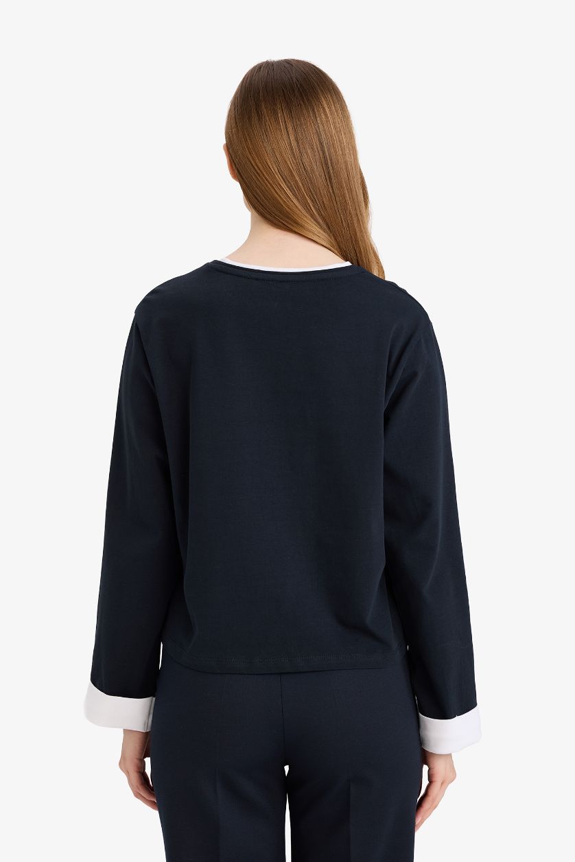 WOMAN NAVY Loose Fit Long Sleeve Tunic