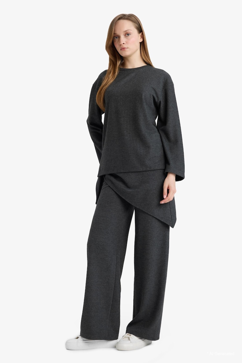 WOMAN Anthracite Melange Wide Leg Trousers