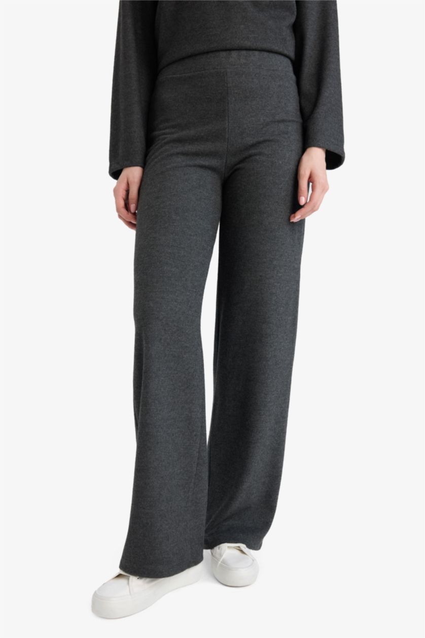 Kadın Antrasit Melanj Wide Leg Selanik Kumaş Pantolon