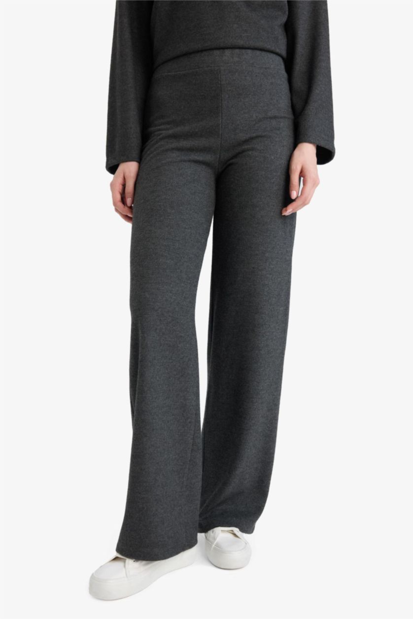 Kadın Antrasit Melanj Wide Leg Selanik Kumaş Pantolon