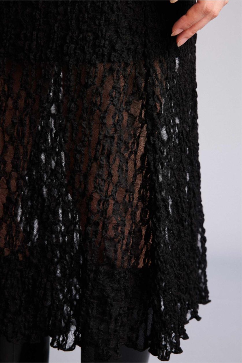 Женщины Черный Асимметричная кружевная юбка миди с трикотажной подкладкой