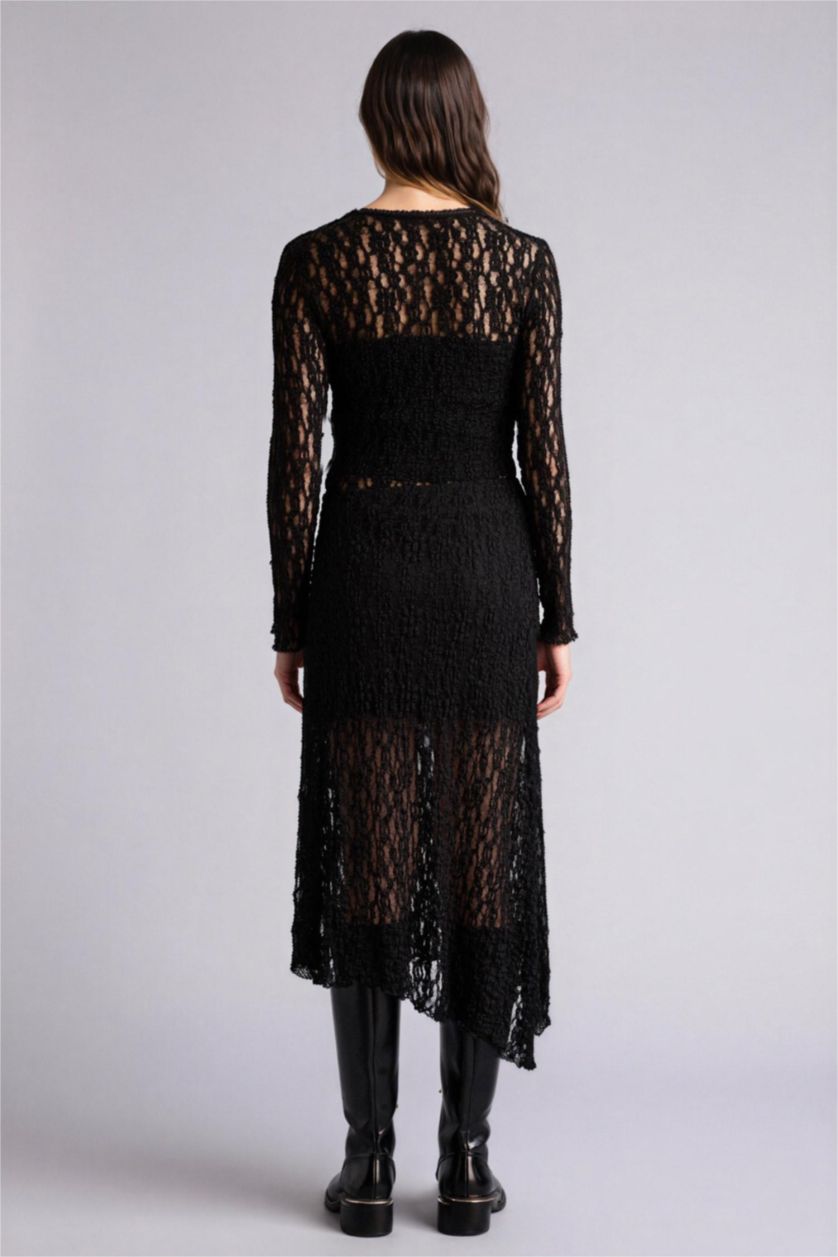 Женщины Черный Асимметричная кружевная юбка миди с трикотажной подкладкой