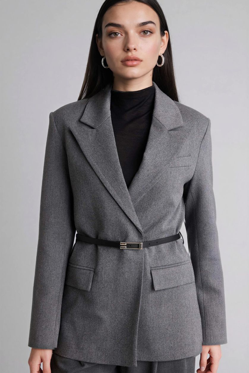 Woman Anthracite Regular Fit Jacket Collar Blazer
