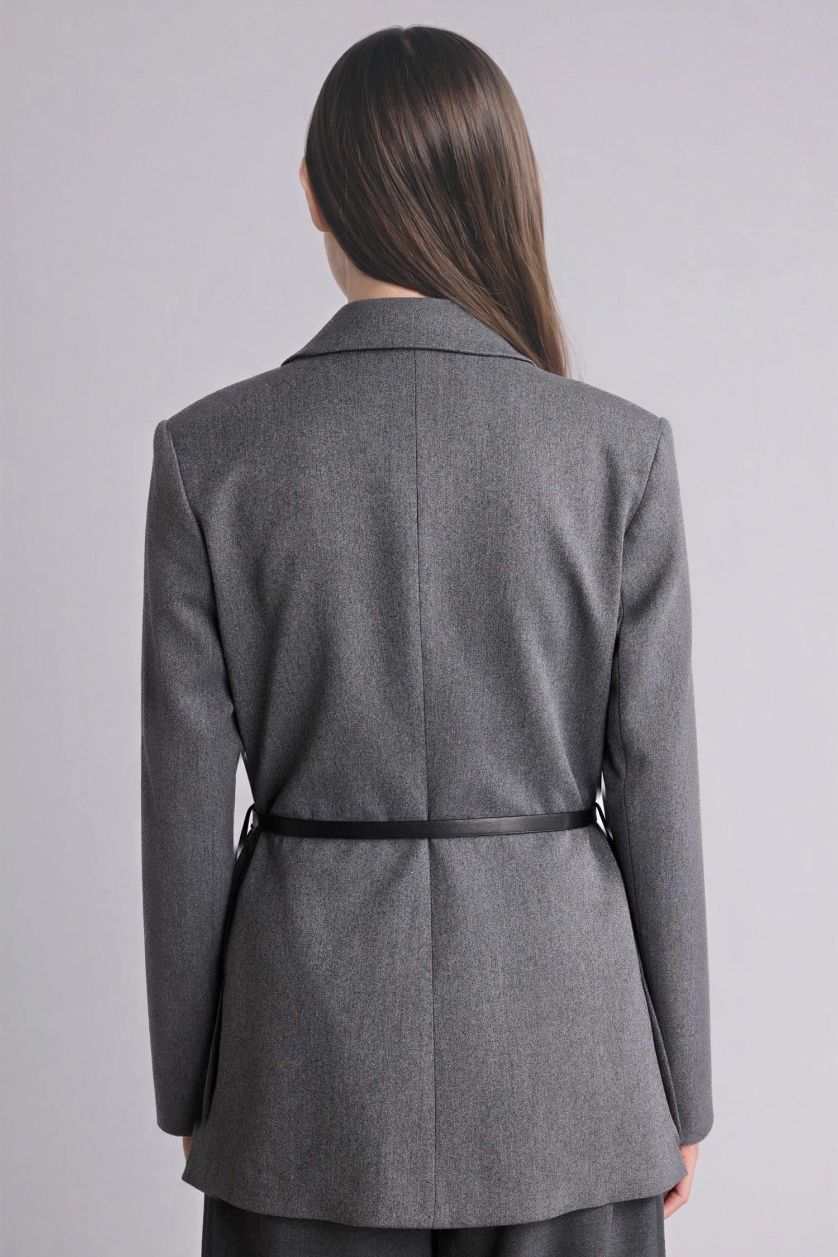Woman Anthracite Regular Fit Jacket Collar Blazer