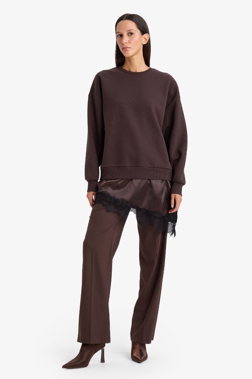 Woman Brown Relax Fit Long Sleeve Sweatshirt