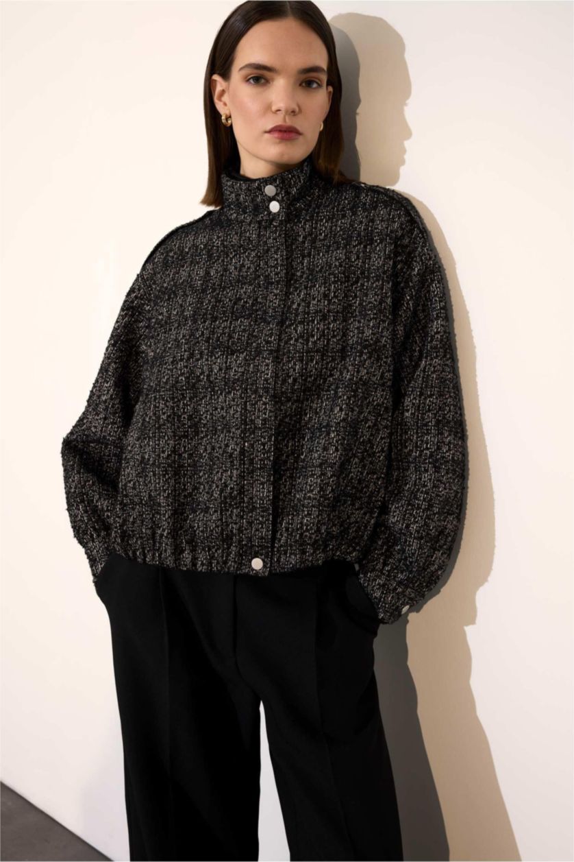 Woman Black High Neck Blazer