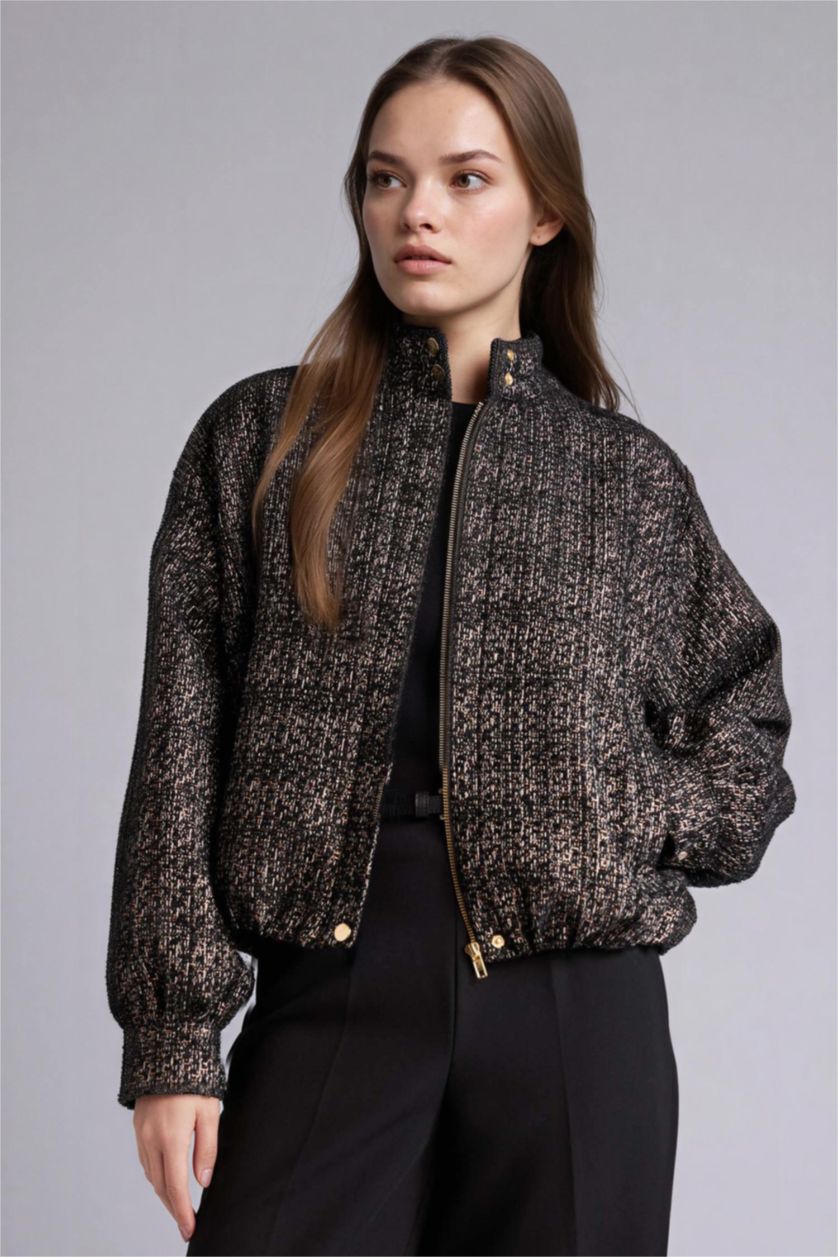 Woman Black High Neck Blazer