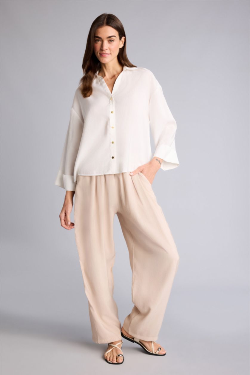 Женщины Белый Рубашка Overshirt Fit из модала с рубашечным воротником и длинным рукавом