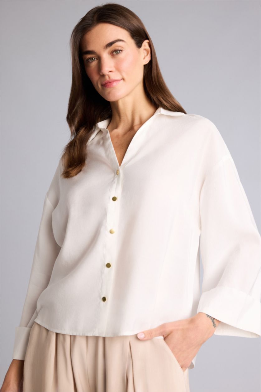 Женщины Белый Рубашка Overshirt Fit из модала с рубашечным воротником и длинным рукавом