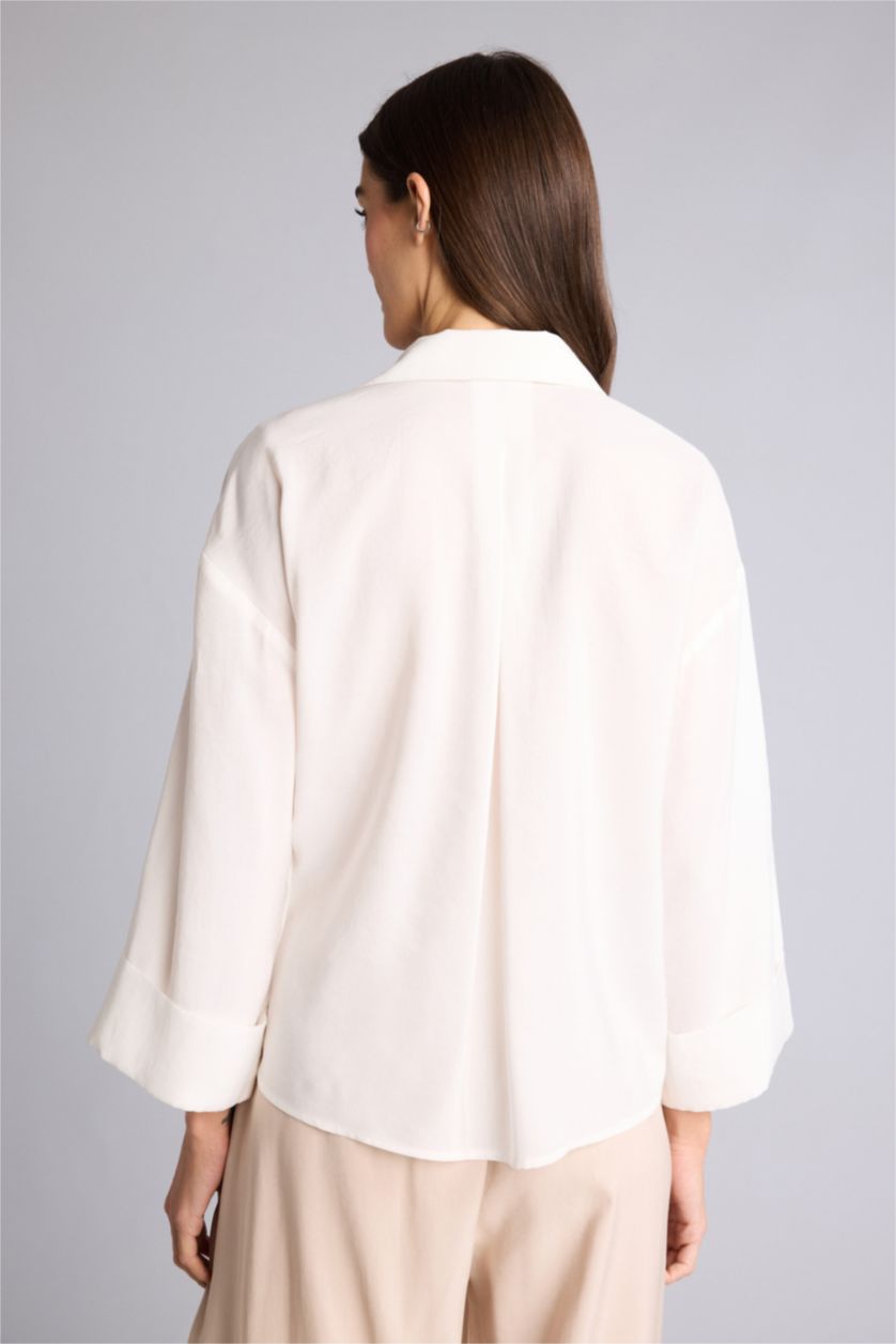 Женщины Белый Рубашка Overshirt Fit из модала с рубашечным воротником и длинным рукавом