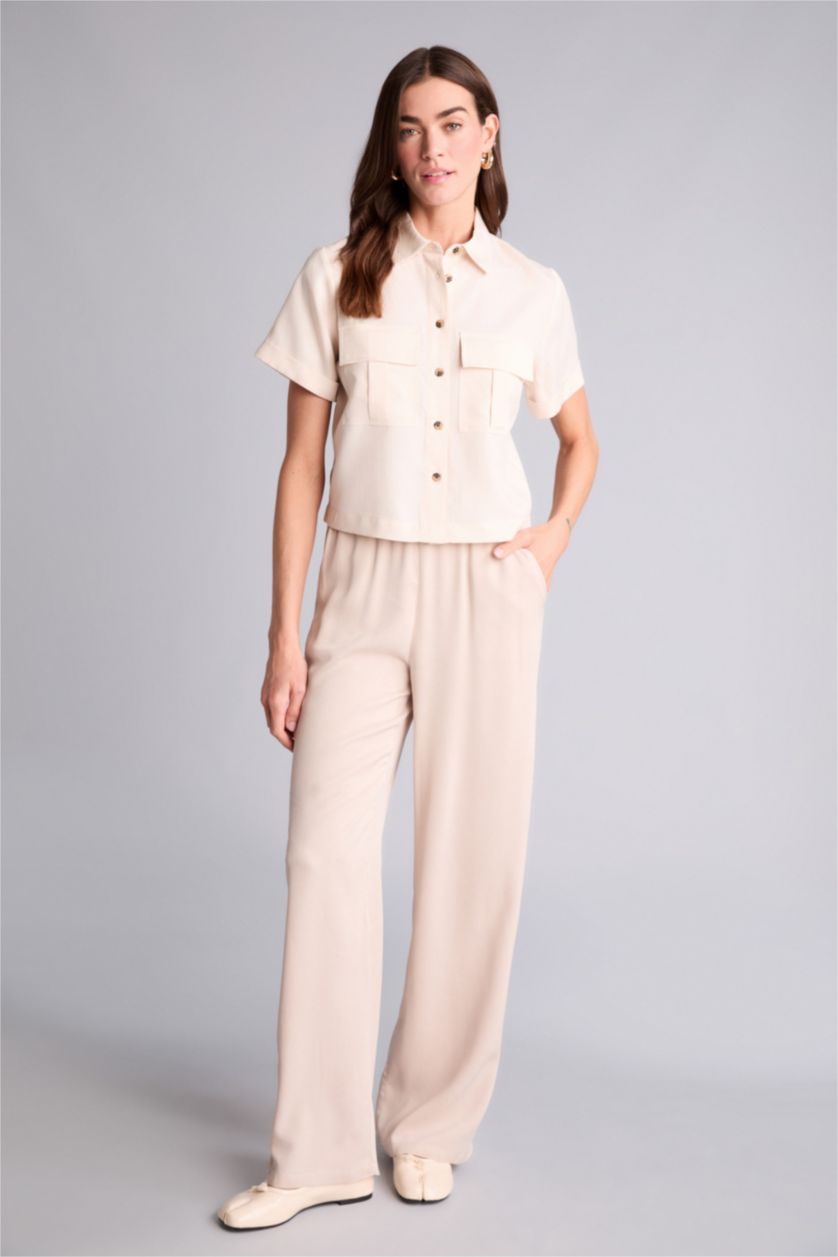 Женщины Бежевый Рубашка Regular Fit с рубашечным воротником и коротким рукавом