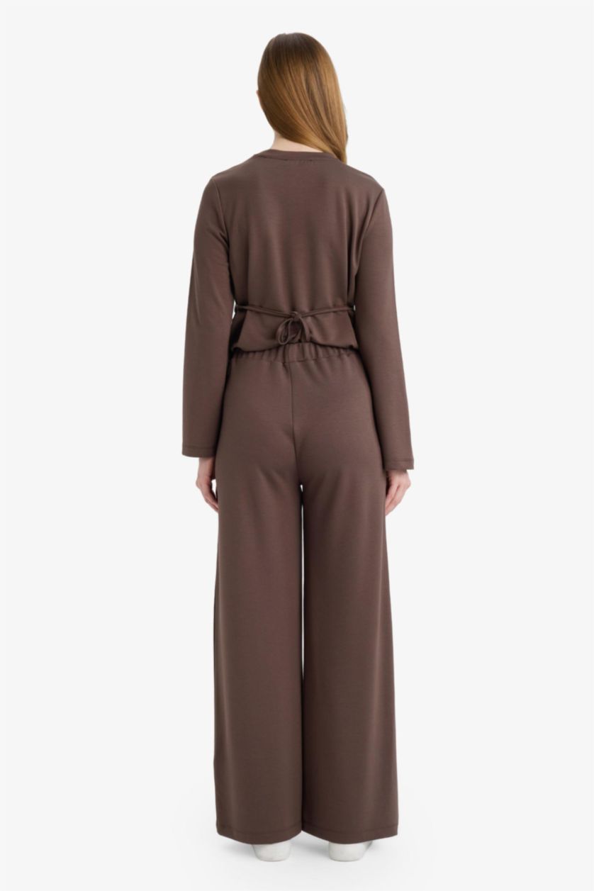 حريمي بني بنطلون وايد ليج برجل واسع