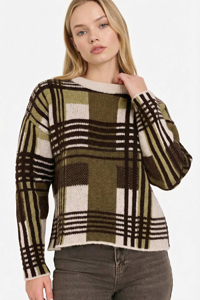 WOMAN Brown Regular Fit Crew Neck Pullover