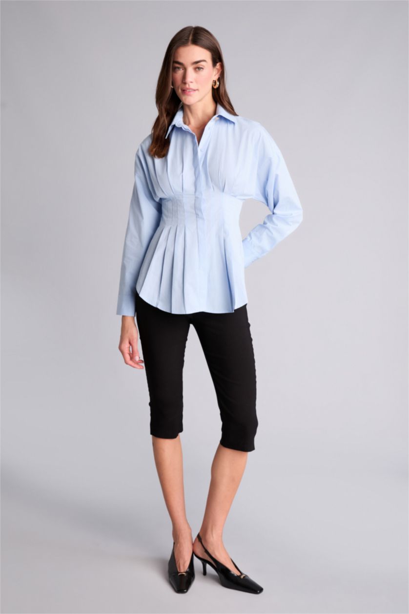 Kadın Mavi Fıtted Poplin Gömlek