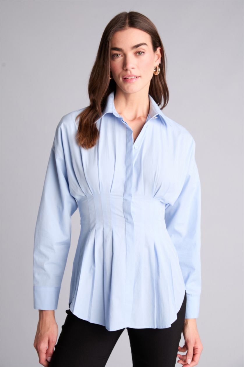 Kadın Mavi Fıtted Poplin Gömlek