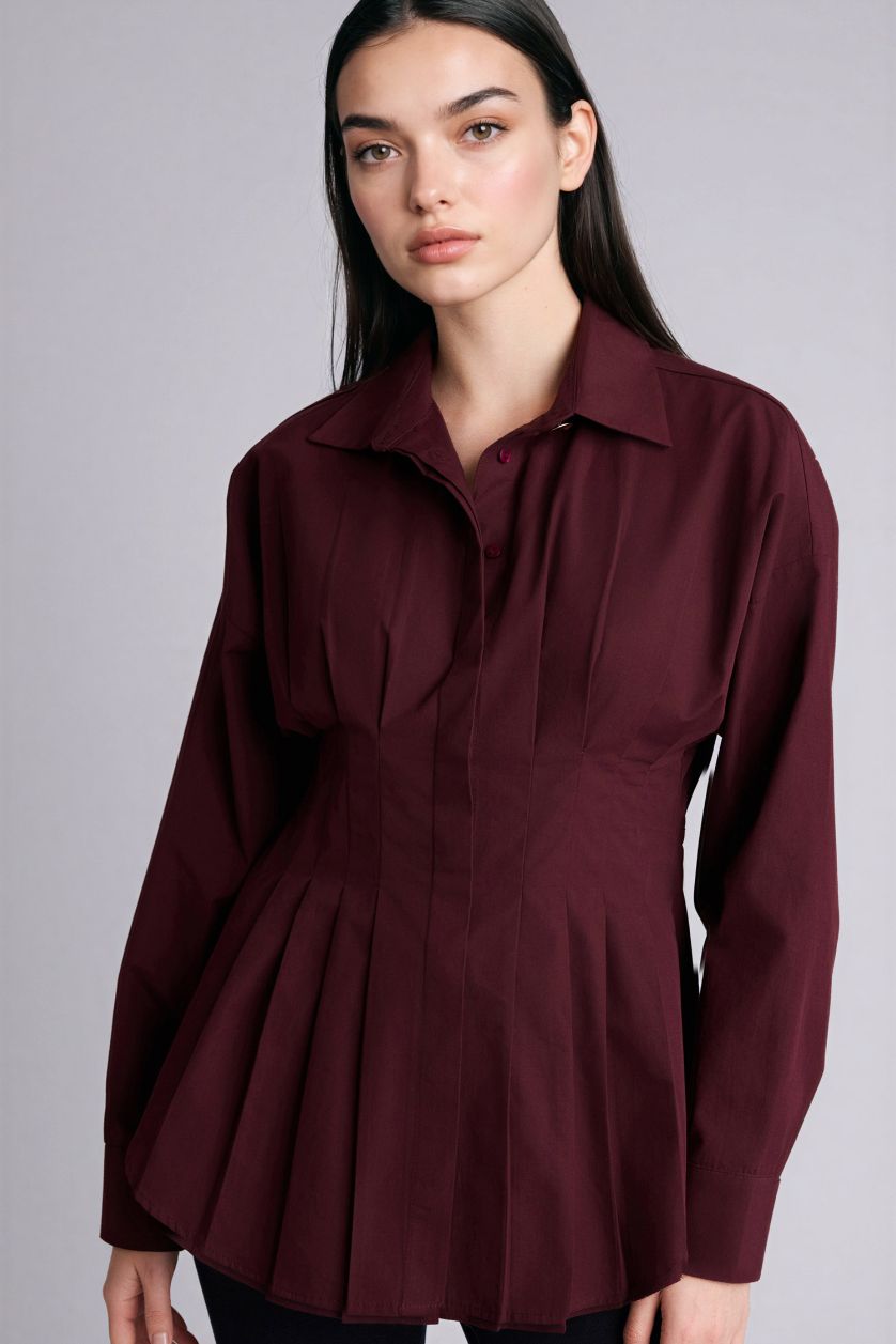 Kadın Bordo %100 Pamuk Fıtted Poplin Gömlek