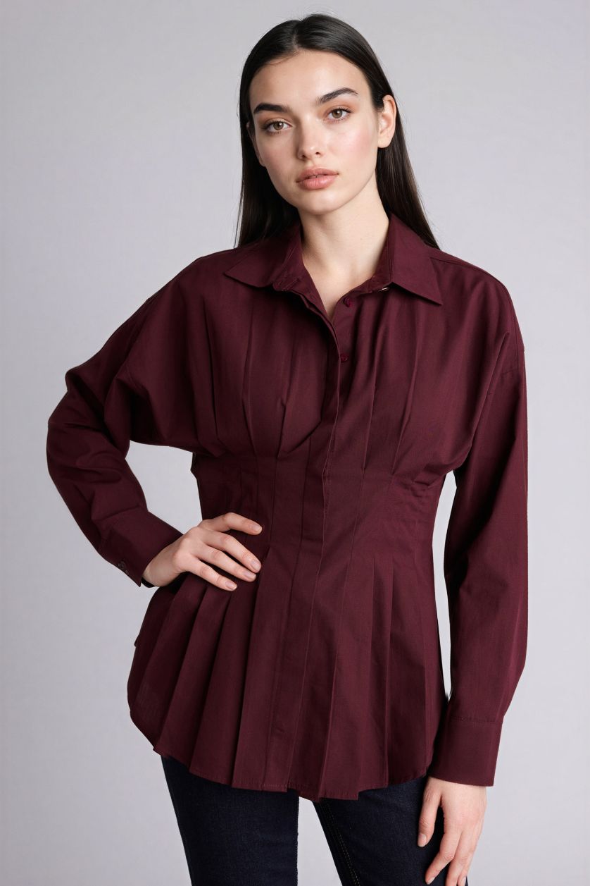 Kadın Bordo %100 Pamuk Fıtted Poplin Gömlek