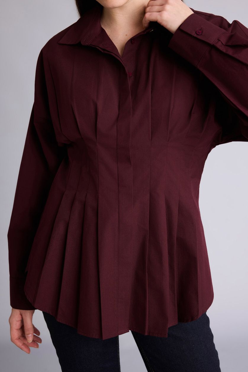 Kadın Bordo %100 Pamuk Fıtted Poplin Gömlek