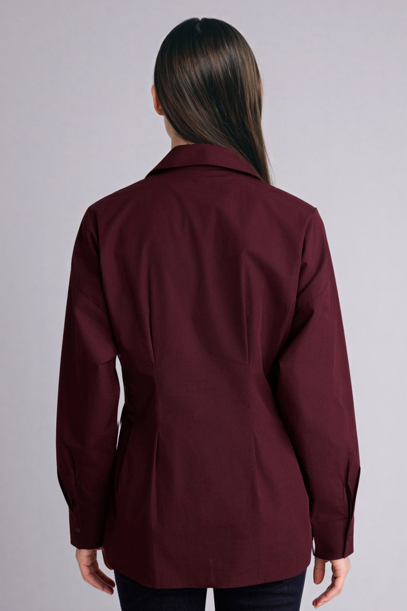 Kadın Bordo %100 Pamuk Fıtted Poplin Gömlek