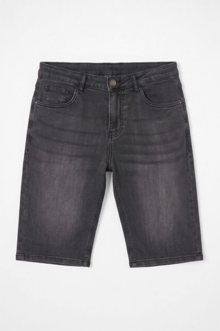 MAN Anthracite Regular Fit Belted Denim Bermuda Shorts