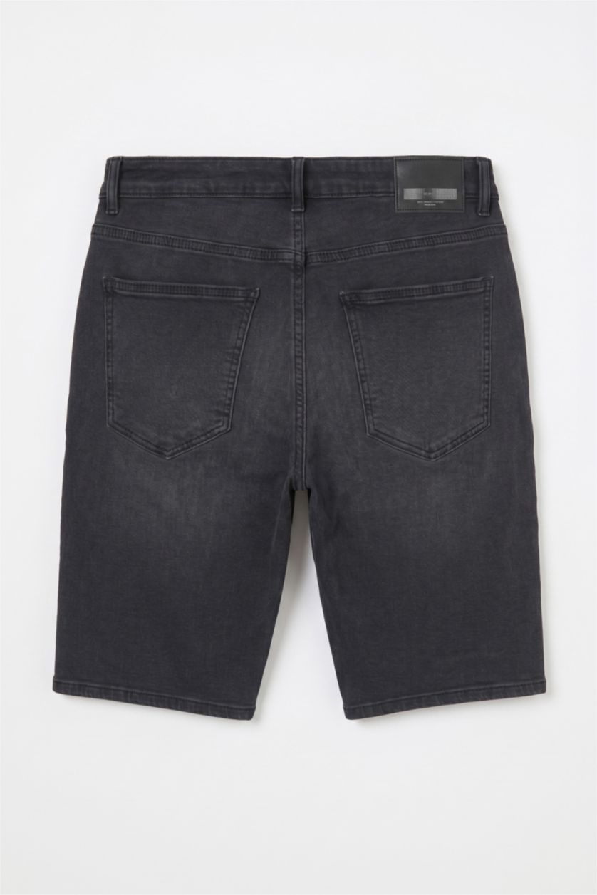 MAN Anthracite Regular Fit Belted Denim Bermuda Shorts
