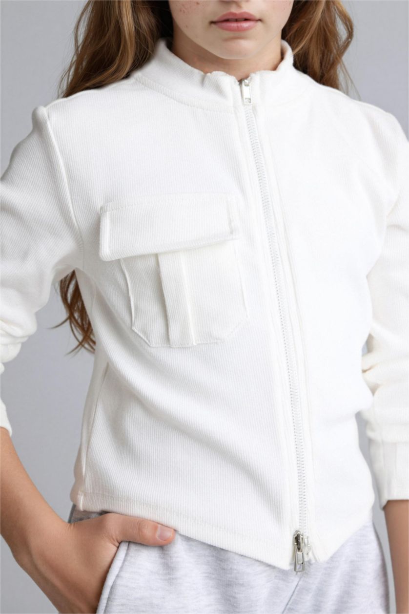 Kız Çocuk - Genç Kız Ekru Fermuarlı Hırka Kız Çocuk