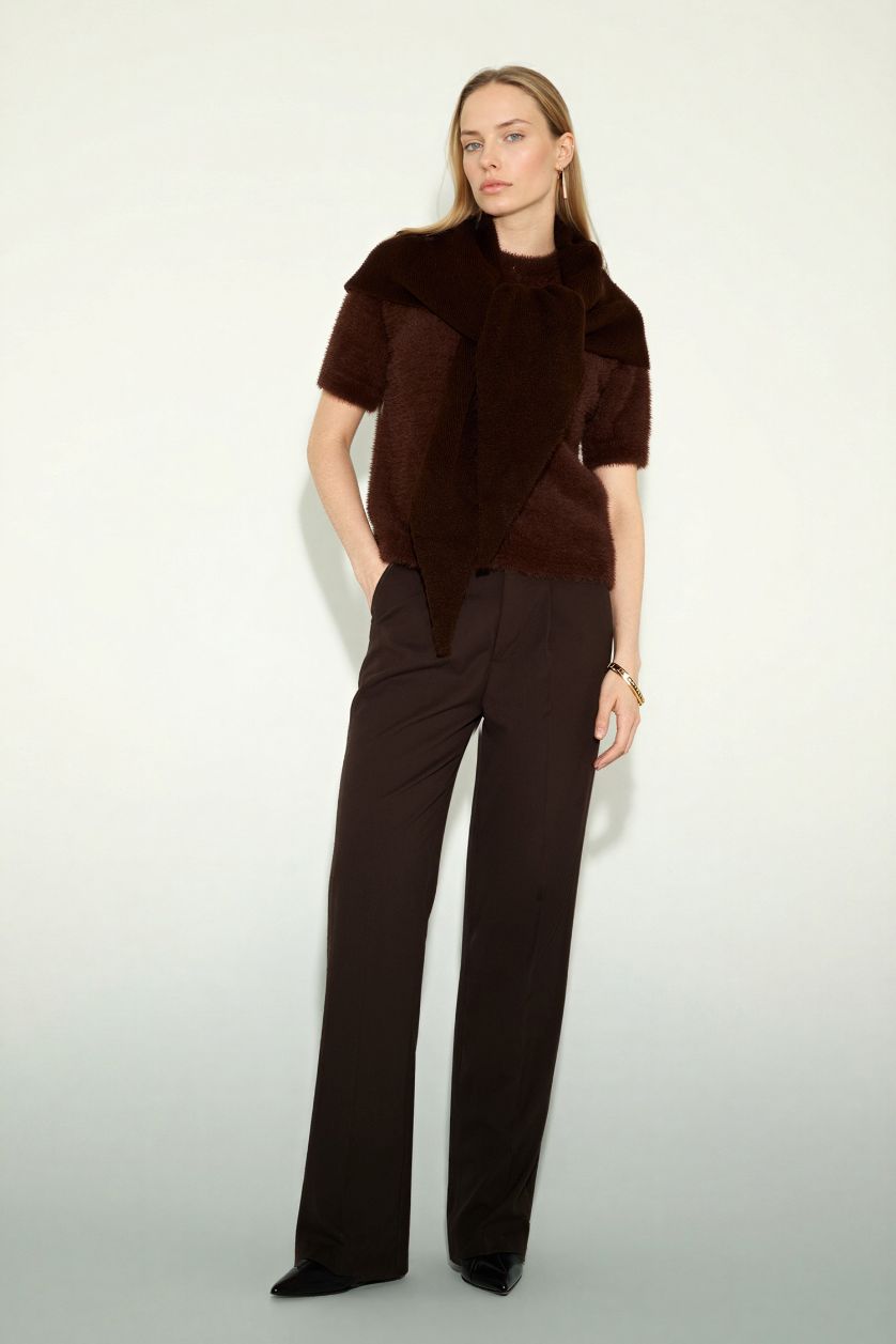 WOMAN Dark Brown Regular Fit Crew Neck Knitwear Cardigan